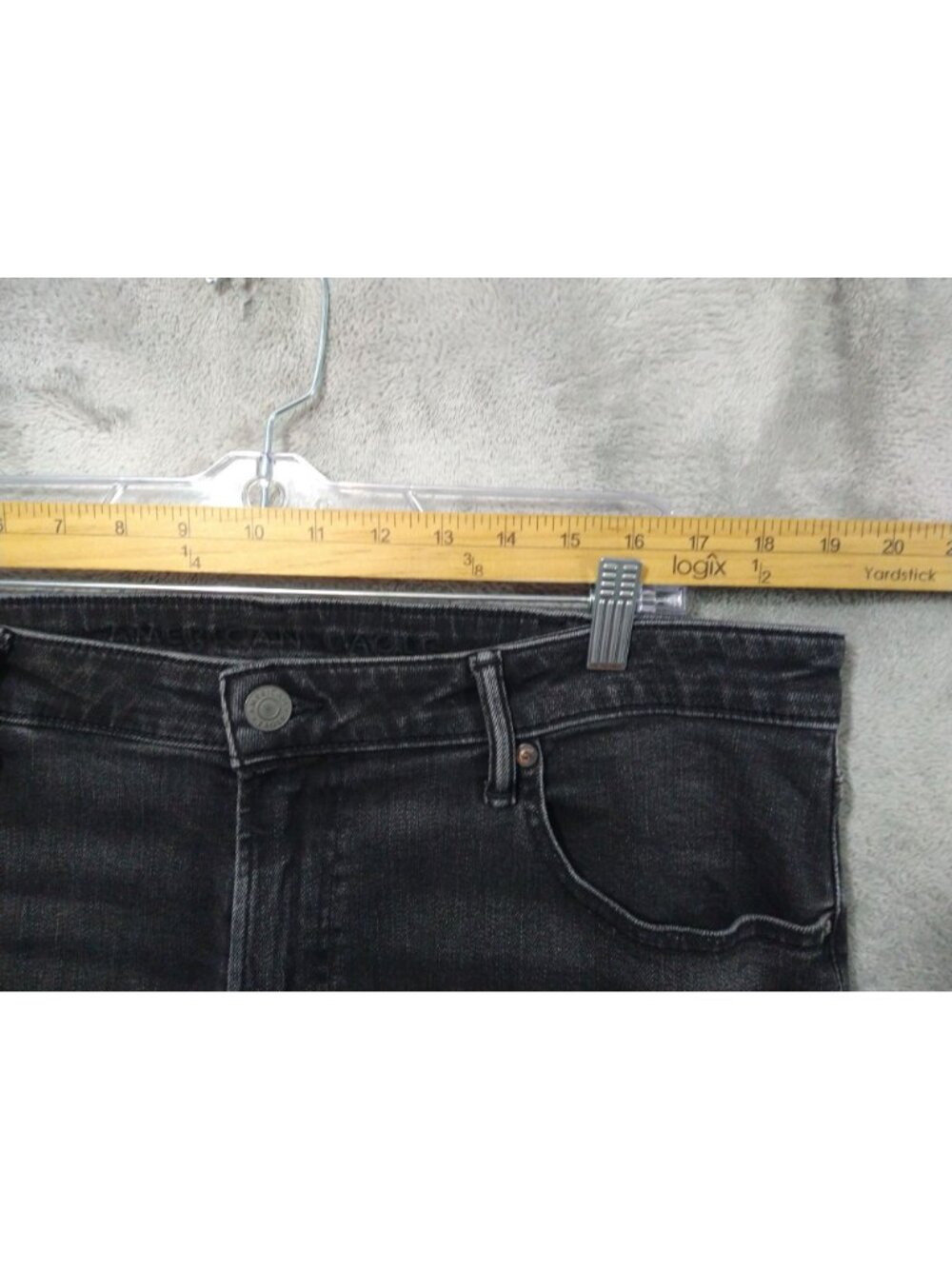 American Eagle Jeans Mens 38x30 Black Denim Airflex Slim Mid Rise Dark Wash - Picture 3 of 10